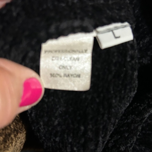 Ani Barrie Black Brown Chenille Button Front Cardigan, L - Picture 6 of 7